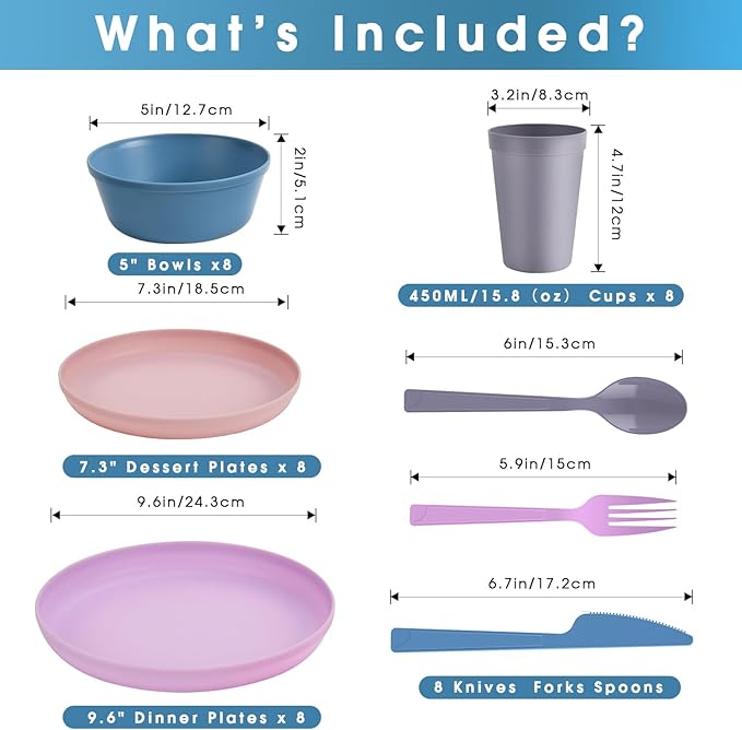 40-Piece Unbreakable Kids Dinnerware Set for Toddlers & Children, BPA-Free & Easy-Clean PP Plates and Bowls, Microwave & Dishwasher Safe, Complete Family Pack (Service for 8)