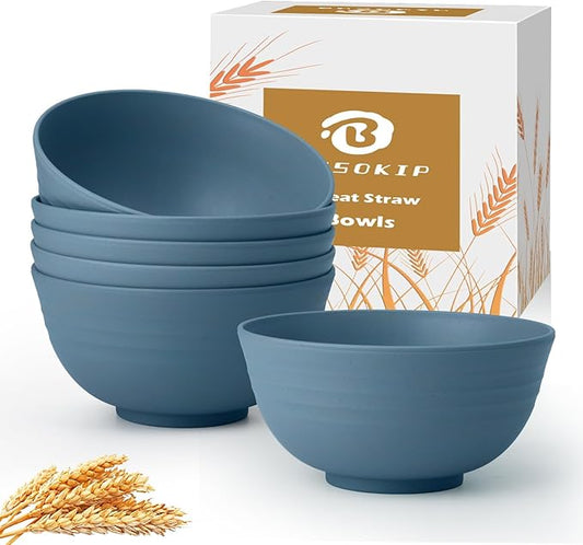 Wheat Straw Bowls for Kitchen 26 OZ - 6 Inch, Unbreakable Lightweight Salad Bowl Set of 6, Microwave and Dishwasher Safe Bowl, Alternative Plastic Bowls Reusable for Cereal, Snack,Fruit (Blue)