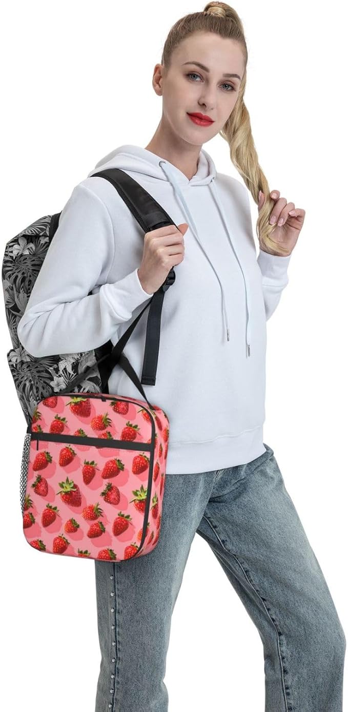Strawberry Insulated Lunch Box for Women Men Strawberry Lunch Bag for Travel,or Fishing Polyester