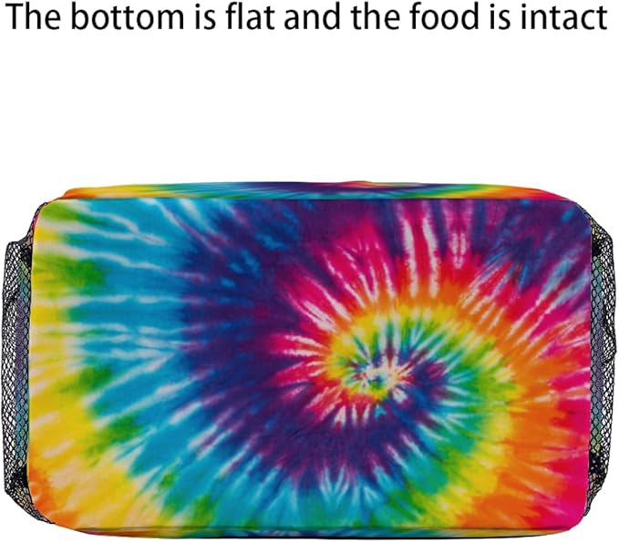 Tye Dye rainbow colors Lunch Bag for Women Men Cute Large Capacity Thermal Lunch Tote Reusable Washable with Adjustable Shoulder Strap and Dual Large Mesh Side Pockets
