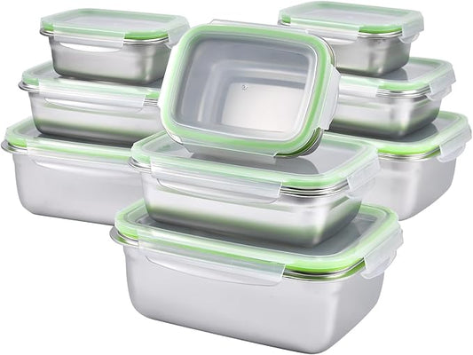 UPTRUST Stainless Steel Food Storage Containers | Leak Proof & Airtight Lids | Set of 9 Containers, Dishwasher & Freezer Safe