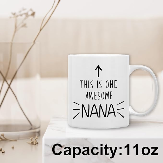 QASHWEY Nana Gifts Mug, Nana Grandma Gifts from Grandkids Grandchildren Coffee Mug, Mothers Day Christmas Coffee Mugs Tea Cup Gift for GrandmaNana, This is One AwesomeNana CoffeeCup Ceramic 11oz