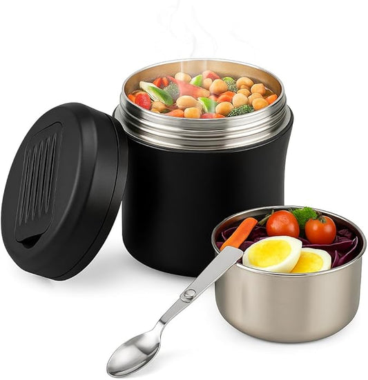 Thermo Food Jar For Hot Food - 40 OZ, Thermo soup containers With lid, Wide Mouth Vacuum Insulated Stainless Steel Leakproof Bento Box With Spoon,Black