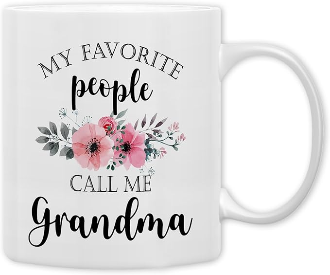 QASHWEY Grandma Coffee Mug, Grandma Gifts, GrandmaGifts from Grandkids, GrandmaCoffee Mugs Tea Cup Gifts for GrandmaGrandmother, My Favorite People Call Me GrandmaCoffee Cups Ceramic 11oz