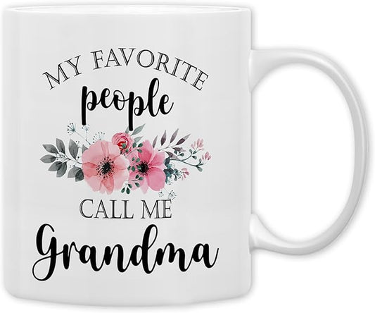QASHWEY Grandma Coffee Mug, Grandma Gifts, GrandmaGifts from Grandkids, GrandmaCoffee Mugs Tea Cup Gifts for GrandmaGrandmother, My Favorite People Call Me GrandmaCoffee Cups Ceramic 11oz