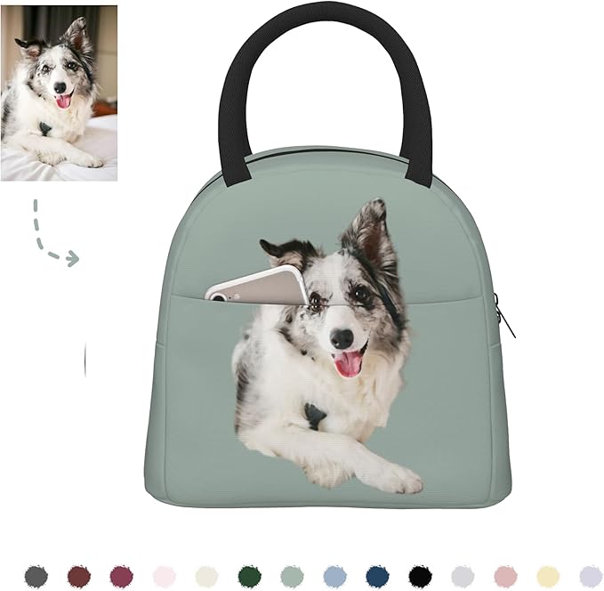 Personalized Pet Lunch Bag, Custom Pet Lunch bag, Custom Insulated Neoprene Lunch Bag, Customized Pet Portrait Lunch Bag with Zipper, Cute Funny Reusable Lunch Box Container for Adults, Pet Lovers