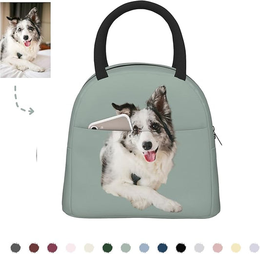 Personalized Pet Lunch Bag, Custom Pet Lunch bag, Custom Insulated Neoprene Lunch Bag, Customized Pet Portrait Lunch Bag with Zipper, Cute Funny Reusable Lunch Box Container for Adults, Pet Lovers
