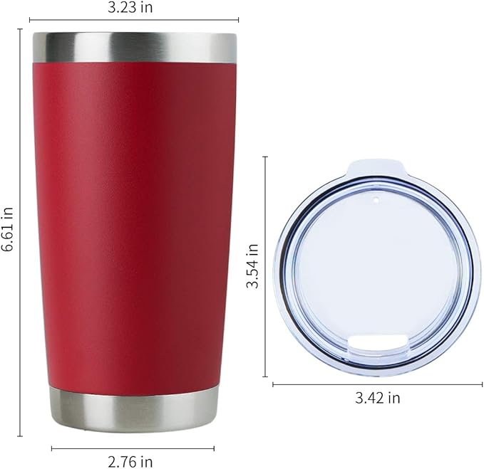 DOMICARE 20oz Stainless Steel Tumbler Bulk with Lid, Double Wall Vacuum Insulated Travel Mug, Powder Coated Coffee Cup (Powder Red, 1)