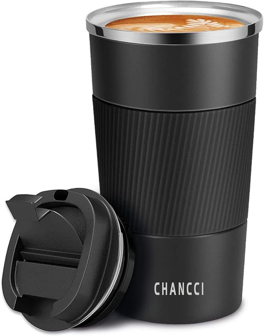 16oz Travel Coffee Mug Spill Proof, Insulated Coffee Mug with Lid, Leakproof Coffee Tumbler,Stainless Steel Vacuum Coffee Cup for Hot/Cold Drinks, Reusable Coffee Cup for Men Women -510ml,Black