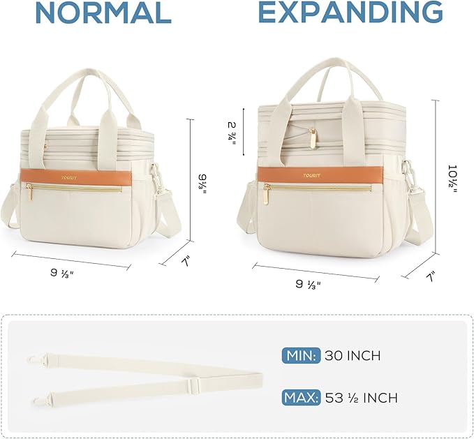 TOURIT Insulated Lunch Box Bag, Double Deck Leakproof Cooler Tote for Work Office Picnic, Expandable Lunch Container, Picnic