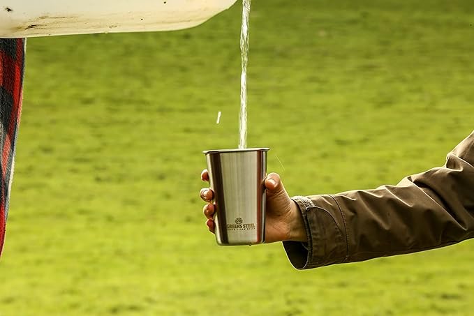 Greens Steel #1 Premium Stainless Steel Cup, 475 ml Pint Cups (4 Pack) Premium Metal Cups - Stackable Durable Cup