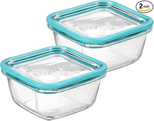 Bormioli Rocco Frigoverre Future Set Of 2 14.25 oz. Square Food Storage Container, Made From Durable Glass, Dishwasher Safe, Made In Italy, 2 Pack.