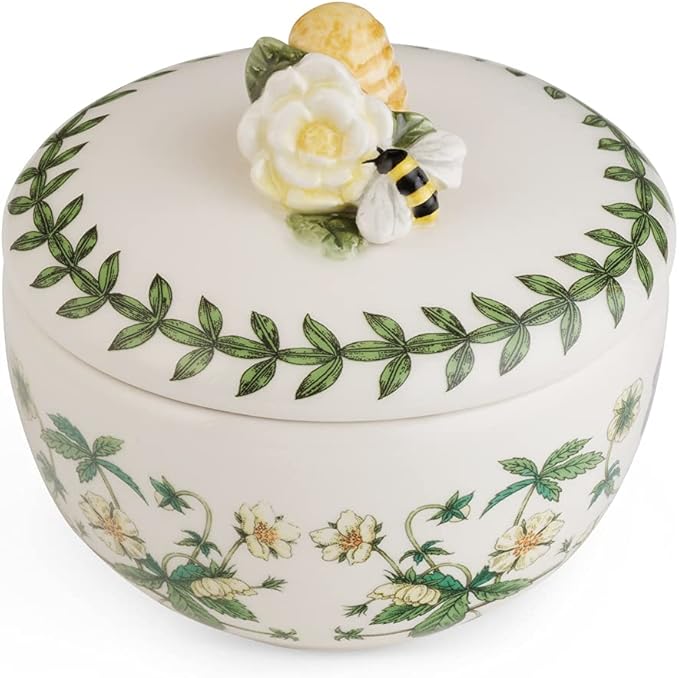 Portmeirion Elegant Botanic Garden Bumble Bee Trinket Box, 2.5" - Floral Motif Organizer for Rings, Bracelets, Small Jewelry - Durable Dolomite with Chip-Resistant Glaze - Decorative Holder