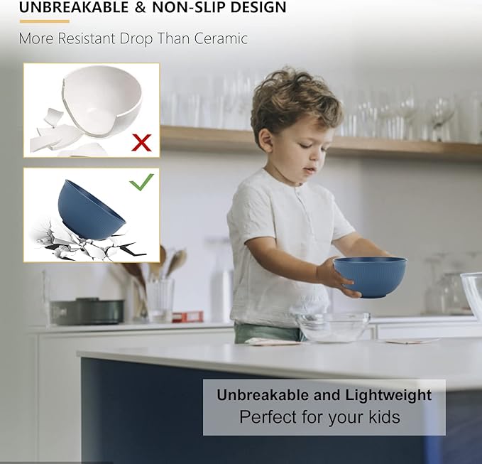 PYRMONT 26 OZ Plastic Soup Bowls - Set of 8 Unbreakable Kids Bowls, Dishwasher & Microwave Safe, BPA-Free