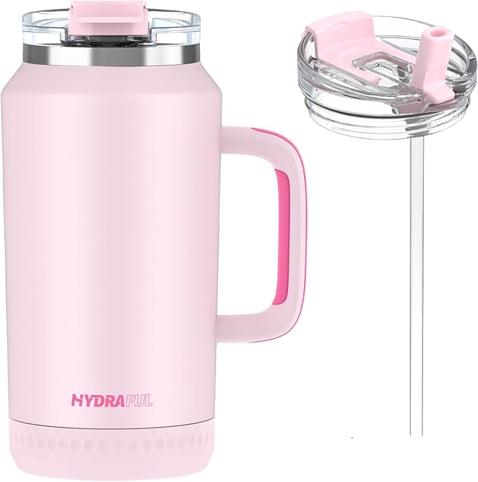 Hydraful 64 oz Tumbler with Handle and Straw - 100% Leak-Proof - Insulated Cup Reusable Stainless Steel Large Water Bottle Travel Mug for Gym, Hiking, and Camping - Gifts for Women Men Him Her