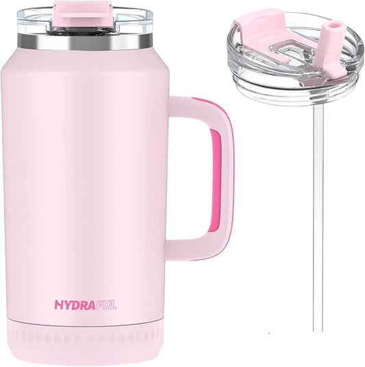 Hydraful 64 oz Tumbler with Handle and Straw - 100% Leak-Proof - Insulated Cup Reusable Stainless Steel Large Water Bottle Travel Mug for Gym, Hiking, and Camping - Gifts for Women Men Him Her