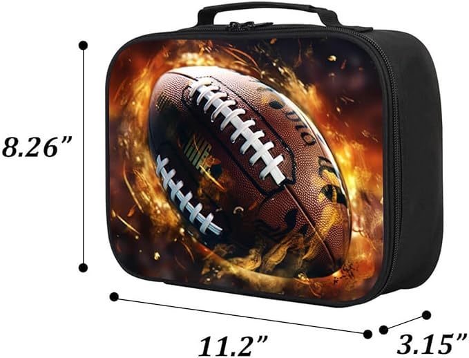 American Football Lunch Box for Boys Girls, Rugby Sports Kids School Lunch Bag, Insulated Layer, Polyester, Leak-proof Children Lunchbox for Age 6+, Fits Most Bento Boxes