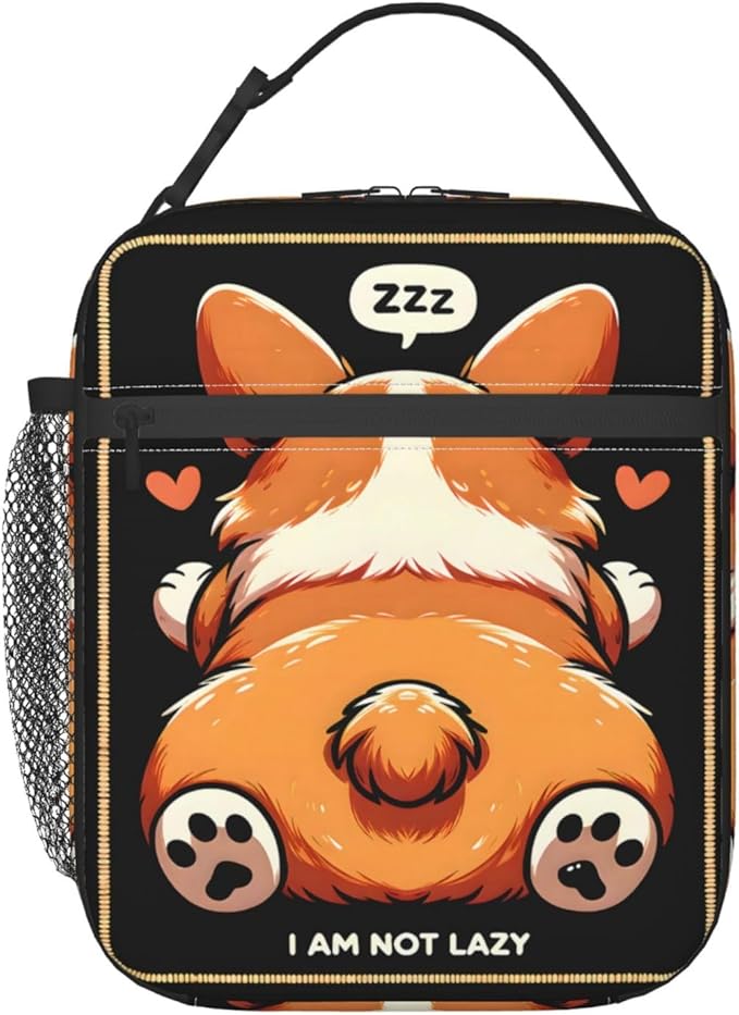 Reusable Cute Corgi Lunch Box for Kids, Insulated Adorable Cartoon Dog Bag,Polyester Cooler Pet Lovers Handbags Case for School Work Picnic Travel Beach or Hiking, Gifts