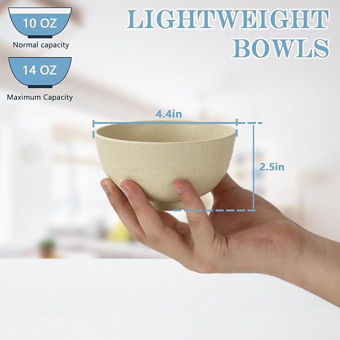 Wheat Straw Bowls Set of 8,10 OZ Small Bowls,Kids Bowls,Cereal Bowls,Plastic Bowls Reusable,Unbreakable Ice Cream Bowls for Dessert,Snack,BPA-Free,Dishwasher & Microwave Safe Bowls for Kitchen,Beige