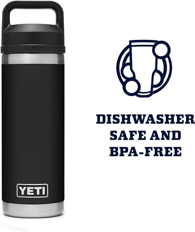 YETI Rambler 18 oz Bottle, Vacuum Insulated, Stainless Steel with Chug Cap, Black