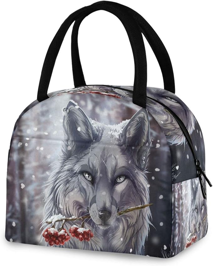 Wolf Lunch Bag Travel Picnic Insulated Durable Bags Shopping Box for Women Office Work School Picnic Hiking