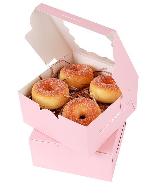 qiqee Pink Bakery Box with Window 60packs 6x6x3 Pink Cookie Boxes Pastry Box for Wedding Favor Birthday ＆ Party