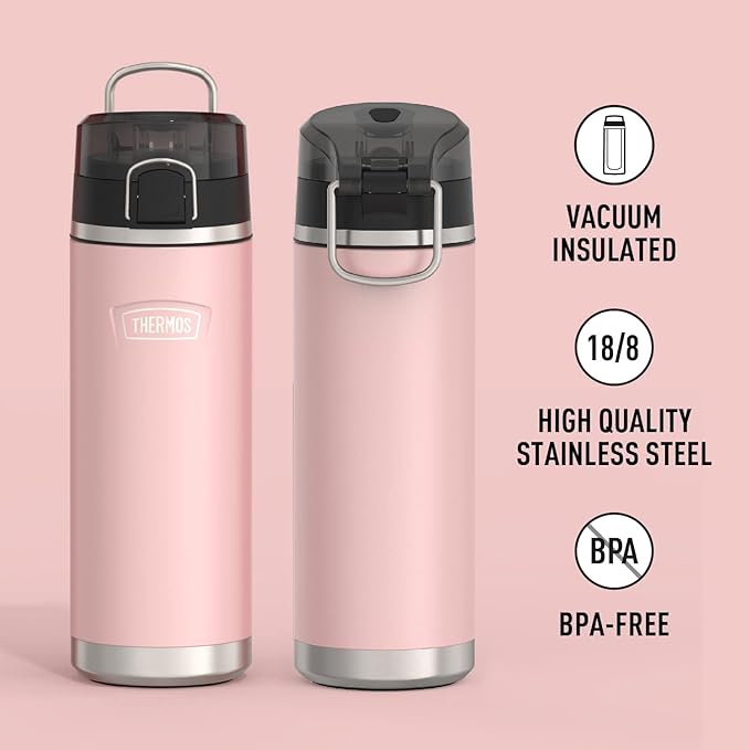 THERMOS ICON SERIES Stainless Steel Water Bottle with Spout - 24 Ounce, Sunset Pink - Vacuum Insulated Water Bottle with Lid