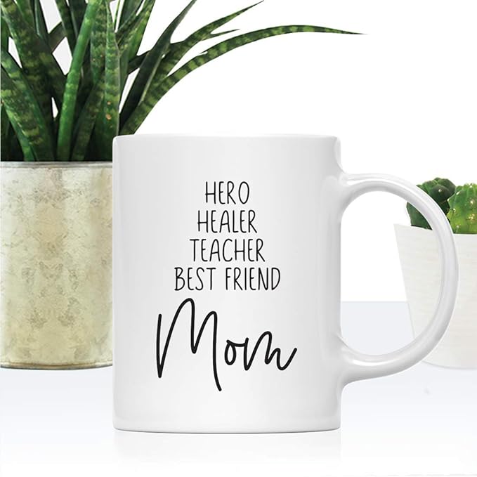 Andaz Press Mother's Day 11oz. Ceramic Coffee Tea Mug Gift for Mom, Hero Healer Teacher Best Friend Mom, 1-Pack