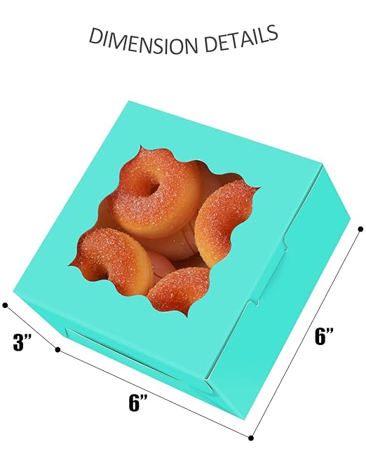 qiqee Mint Blue Cookie Boxes with Window 36packs 6x6x3 Mint Blue Bakery Box Pastry Box for Wedding Favor Birthday ＆ Party
