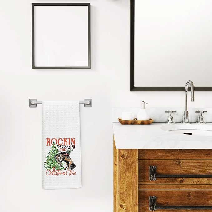 Western Christmas Decor Towels,Christmas Tree Towels for Kitchen Bathroom, 16x24