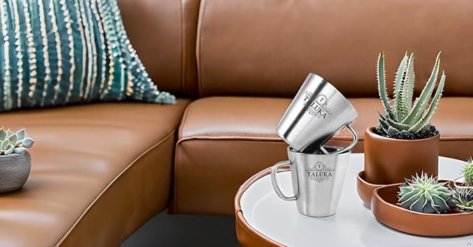 Taluka Stainless Steel Coffee Mug Double Wall Insulated Tea Cup With Handle For Camping Travel Pack Of 2