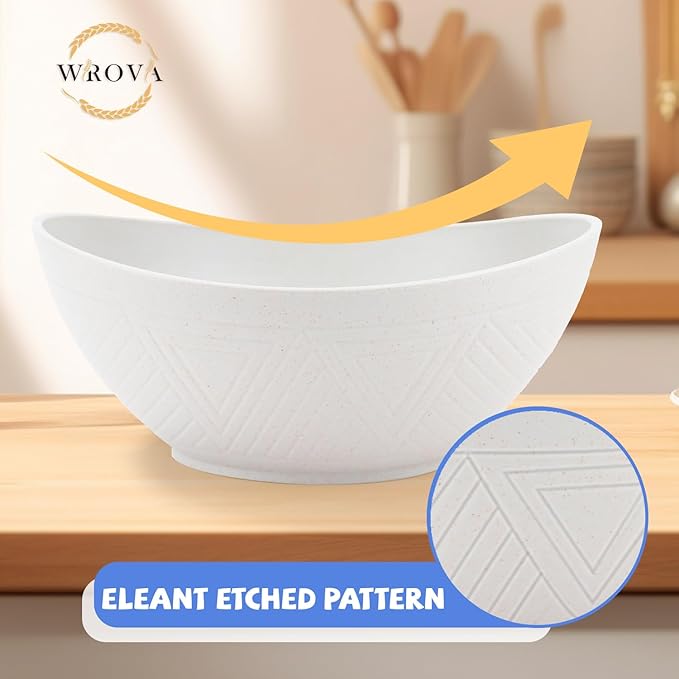 Wrova Big Wheat Straw Bowls,Unbreakable Large Salad Bowls,Dishwasher and Microware Safe Plastic Bowls Reusable,Kitchen Bowl Set for Salad,Cereal,Soup and Oatmeal.Black and White