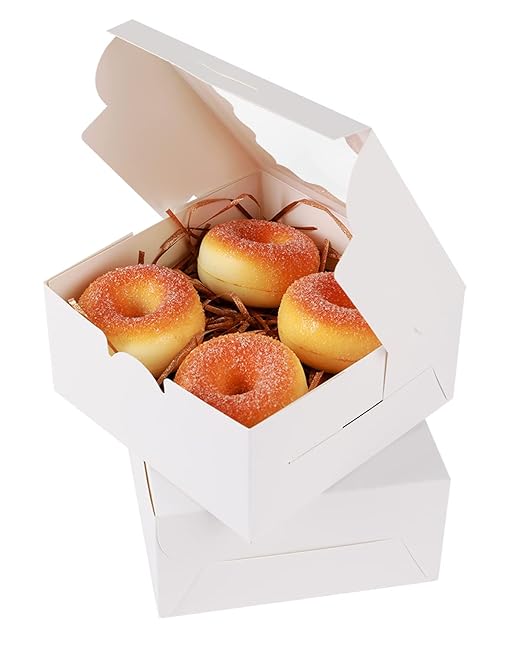 qiqee Bakery Box with Window 100packs 6x6x3 White Cookie Boxes Pastry Box for Wedding Favor Birthday ＆ Party