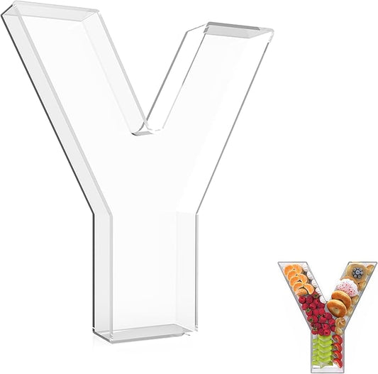 13.8" Extra Large Acrylic Letter Charcuterie Board Box, Reusable Fillable Letter Cake Candy Dish Display Serving Tray for Birthday Anniversary Party Decoration (Y)
