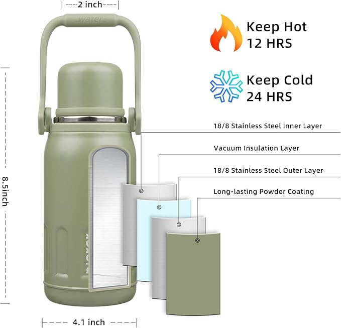 BJPKPK 27oz Insulated Thermal Water Bottle with Lid and Carry Handle BPA Free Stainless Steel Water Bottles for School,Army Green