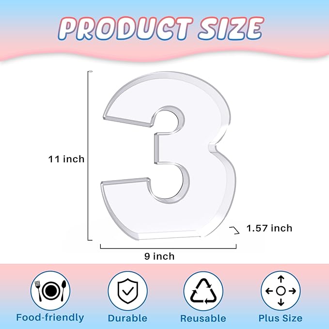 11" Acrylic Number Charcuterie Board Box, Reusable Fillable Number Cake Candy Dish Display Serving Tray for Birthday Anniversary Party Decoration (3)