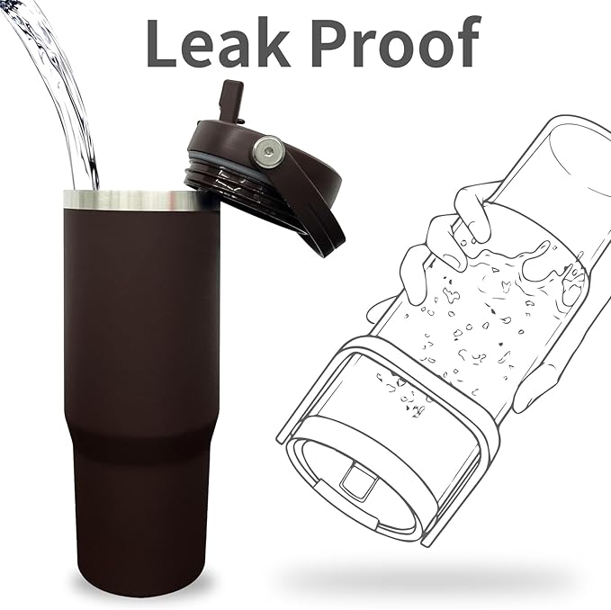 30 oz Tumbler with Handle, Double Wall Vacuum Insulated Tumblers with Flip Straw, Coffee Mug 30oz Powder Coated Cup for Hot and Cold Drinks(Coffee,1 pack)