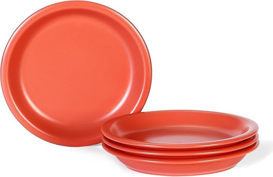 GZG 8 Inch Ceramic Dinner Salad Plates Set of 4, Rustic Matte Glaze Stoneware Dinnerware Set, Microwave & Dishwasher Safe, for Salad, Dessert, Appetizer, Everyday Use(Terracotta Blush)
