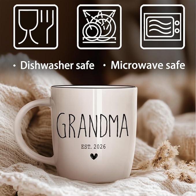 Promoted to Grandmother 2026 Mug, Grandma Ceramic Cup, Grandmas Gift Mugs, New Baby Reveal for Grandma, Pregnancy Announcement for Grandmother Mug, Grandparent Announcement Gifts, New Grandparent 13Oz
