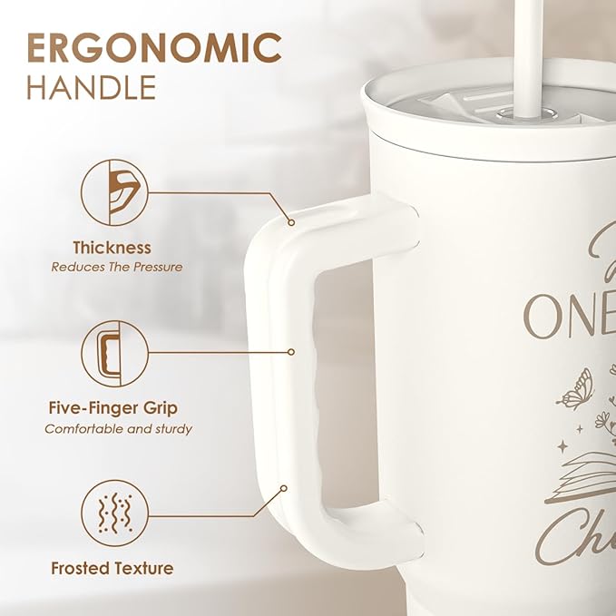 Book Lover Gifts for Women, Just One More Chapter Tumbler with Handle, Stainless Steel Insulated Coffee Travel Mug Cup, Gifts for Women Girls Bookworm on Christmas Birthday, 40oz