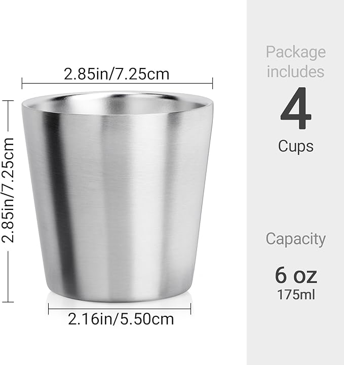 Beasea Stainless Steel Cups 6 oz, 4 Pack Small Stainless Steel Tumbler Bulk Stackable Insulated Mini Cups for Drinking Double Wall Metal Glasses Tin Cups for Home Restaurant Office Party Camping