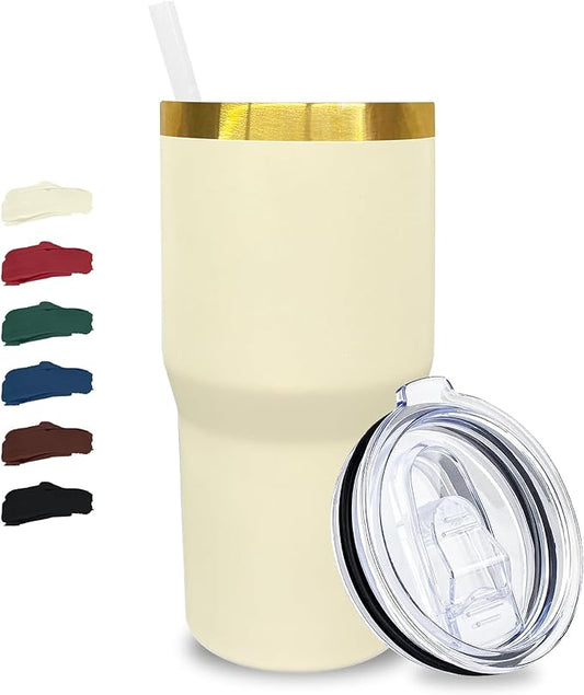 20 oz Tumbler Stainless Steel Tumbler with Lid and Straw, Double Wall Vacuum Insulated Travel Coffee Mug for Laser Engrave, Powder Coated Cups for Hot and Cold Drinks (Cream,1 pack)
