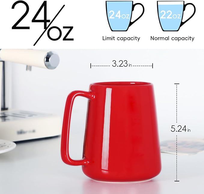 Smilatte 24 OZ Large Coffee Mug, Nice Ceramic Boss Tea Cup with Big Handle for Dad Men Women, Unique Style For Any Kitchen, Red