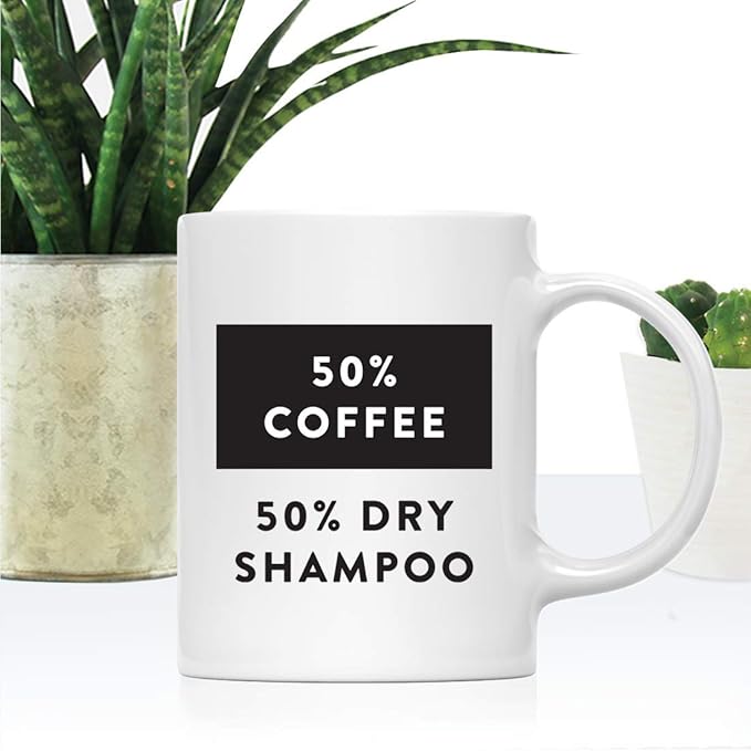 Andaz Press Mother's Day 11oz. Ceramic Coffee Tea Mug Gift for Mom, 50% Coffee 50% Day Shampoo, 1-Pack, Birthday Christmas Gift Ideas