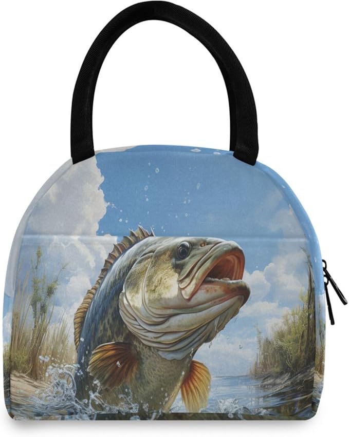 Bass Fish Lunch Bag for Women Men Reusable Insulated Lunch Tote Bag for Office Work School Picnic Hiking
