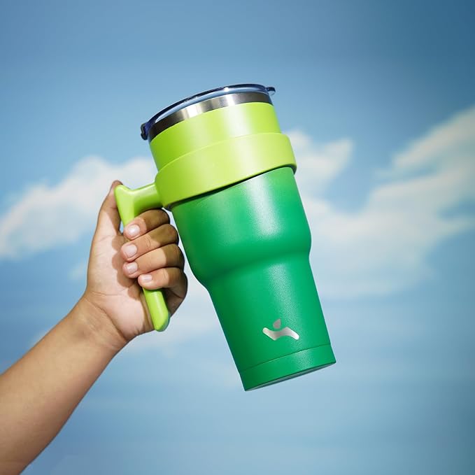 30 oz Tumbler with Handle and 2 Straw 2 Lid, Insulated Water Bottle Stainless Steel Vacuum Cup Reusable Travel Mug,Matcha Green
