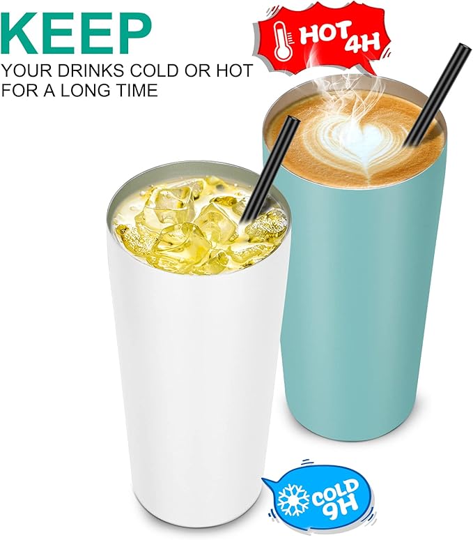 VEGOND 20oz Tumbler Bulk with Lid and Straw 12 Pack, Stainless Steel Vacuum Insulated Tumbler, Double Wall Coffee Cup Travel Mug, White
