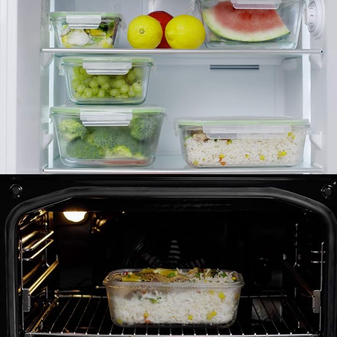 63 Oz 2 Pcs Large Glass Food Storage Containers 8 Cups Family Size Set Baking Containers with Locking Lids Storing food, BPA Free Leak Proof Microwave Oven Safe (2, 63 OZ)