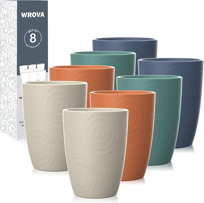 Wheat Straw Cups 8 PCS Good Alternative to Plastic Reusable Cups 12 oz Unbreakable Drinking Cup Reusable Dishwasher Safe Water Plastic Glasses Colorful