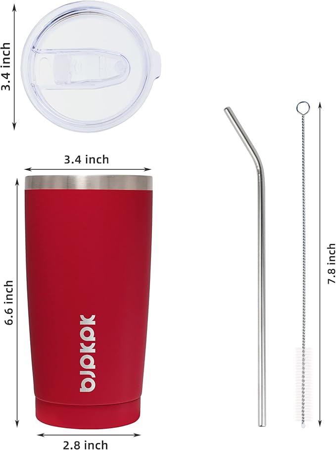 BJPKPK 20 oz Tumbler Stainless Steel Vacuum Insulated Tumblers Cup with Lid and Straw,Red